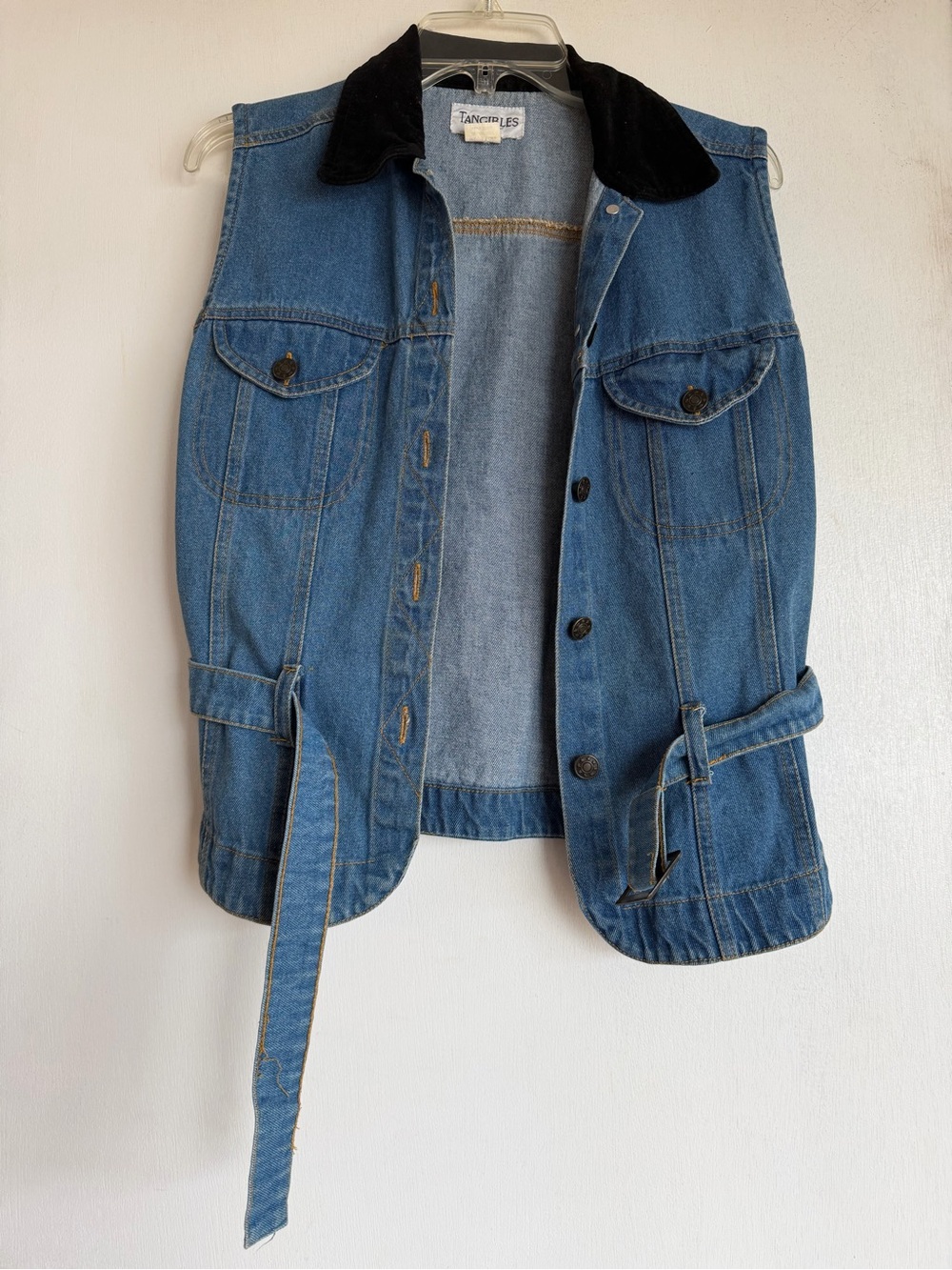 Tangibles Denim Vest with Contrast Collar in Blue.